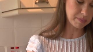 Foolish blondie with cute face gives wonderful blowjob on POV vid