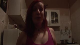 Black shameless redhead flashes her substantial tits with huge nipples